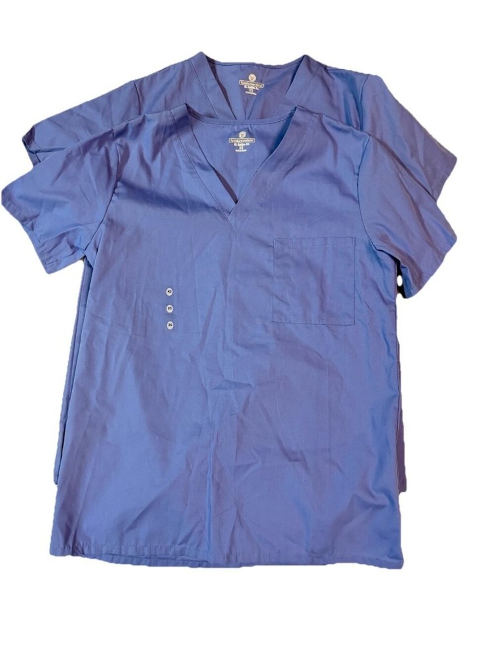 Lot Bundle of 2: White Swan V-neck Short Sleeve Unisex Scrub Tops -XS- Ceil Blue